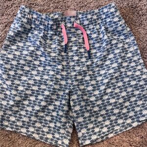 Southern Tide Blue and White Patterned Shorts with Pink Drawstring